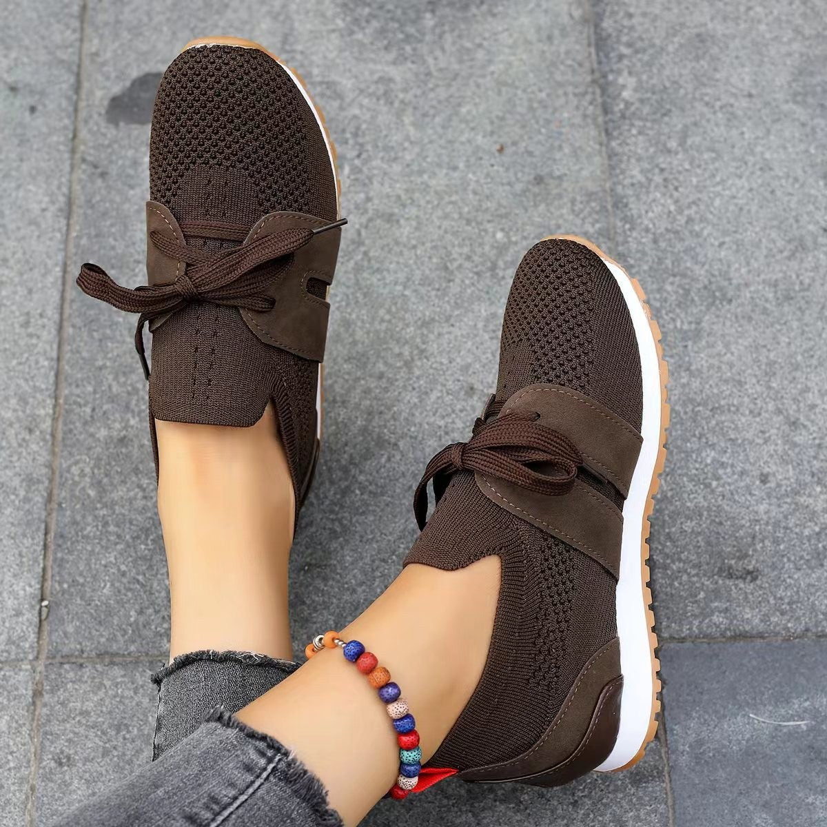 Women's Lightweight Knit Slip-On Sneakers with Laces
