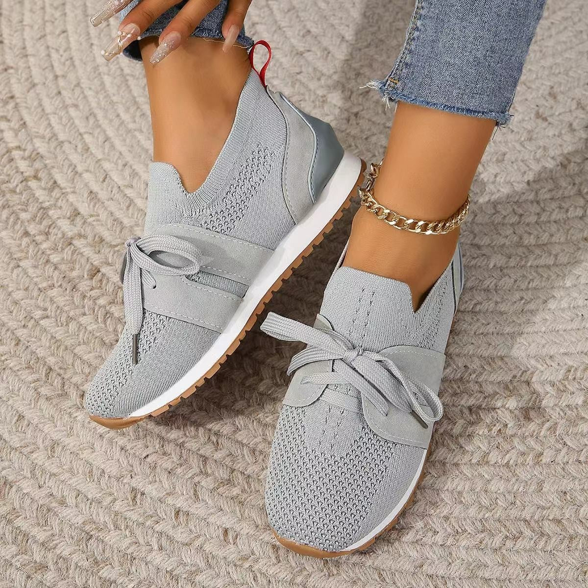 Women's Lightweight Knit Slip-On Sneakers with Laces