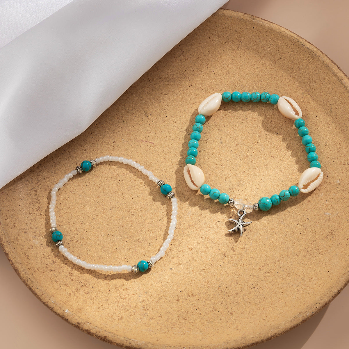 Ocean Vibes Multi-Layered Beaded Anklet Set