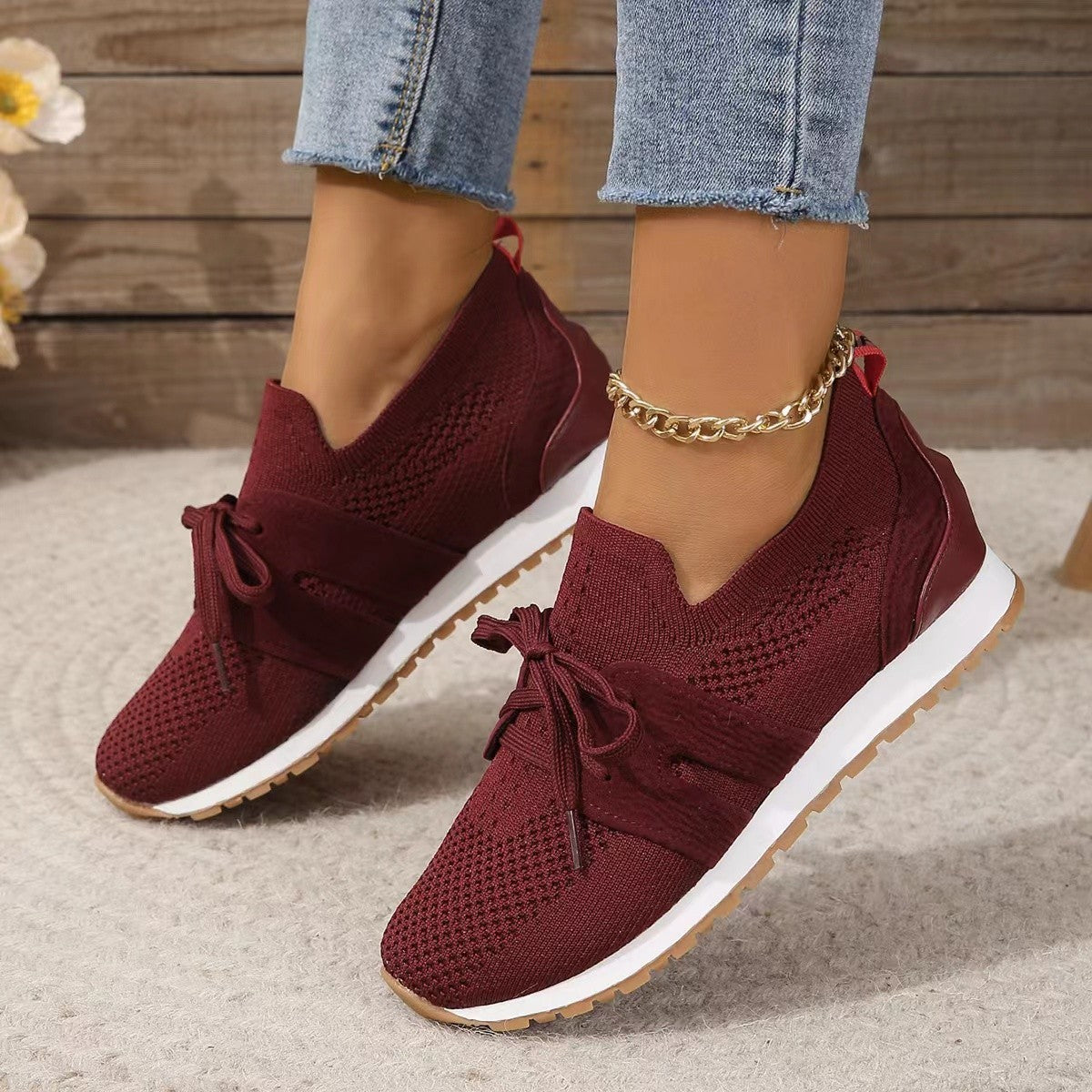 Women's Lightweight Knit Slip-On Sneakers with Laces